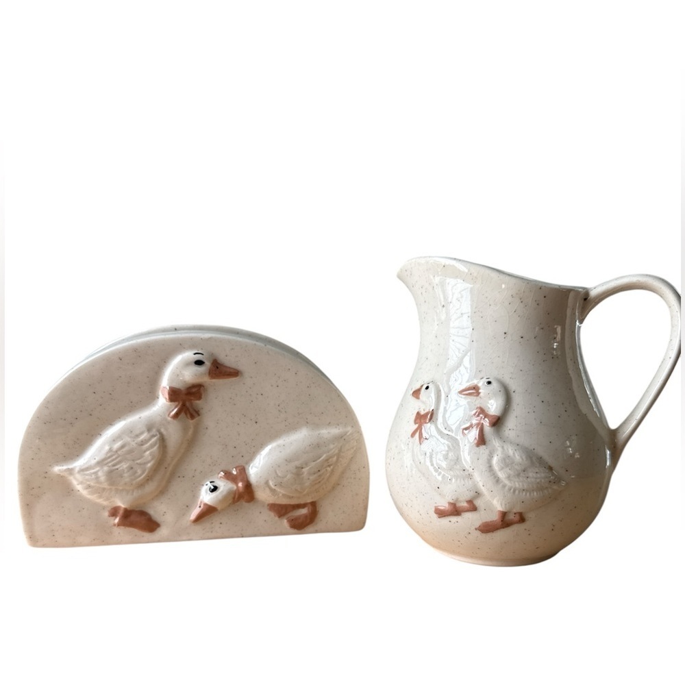 Vintage ceramic Creamer & Napkin Holder set ducks